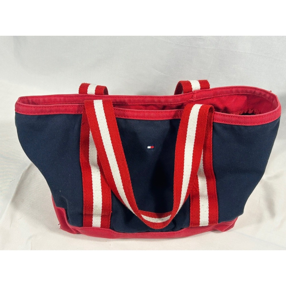 Tommy Hilfiger Canvas Small Boat Tote Bag Navy Red White Prep Handbag 90s Beach